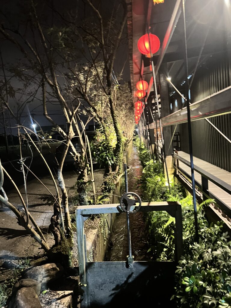 店家右側小河的植栽與紅燈籠（後側）